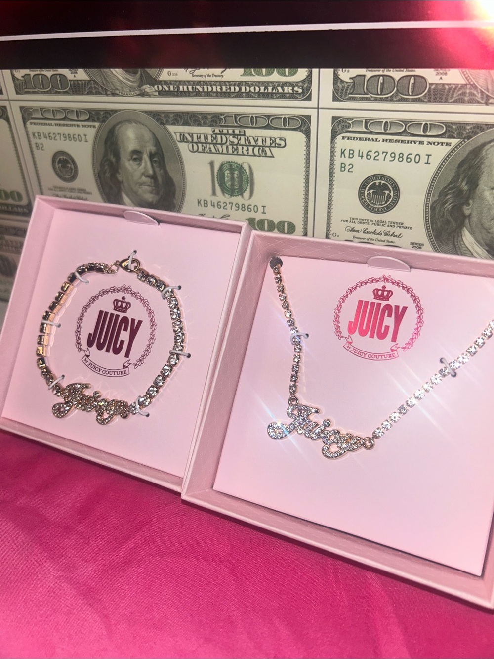 Juicy Couture Silver Crystal 'Juicy' Bracelet and necklace set